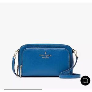 Kate Spade Staci Dual Zip Saffiano Leather Crossbody Bag, Sapphire Ice, NWT WLR0